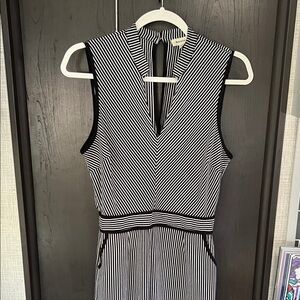 Elegant Black and White Striped Jumpsuit